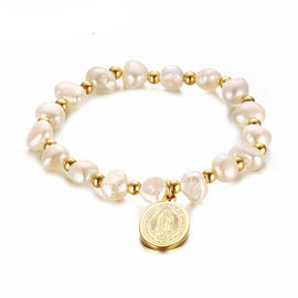 Virgin Mary Pearl and Gold Beads Bracelets