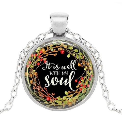 It Is Well with My Soul Glass Cabochon Necklace