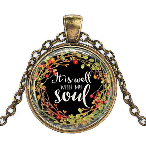 It Is Well with My Soul Glass Cabochon Necklace