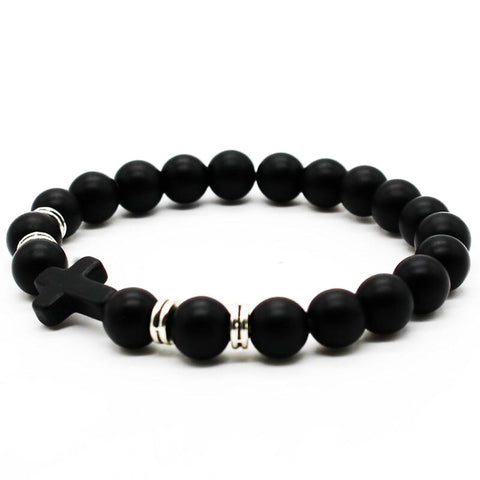 Black Matte Beads Cross Bracelets