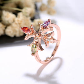 Multi-color Gem Stone Rose Gold Cross Ring