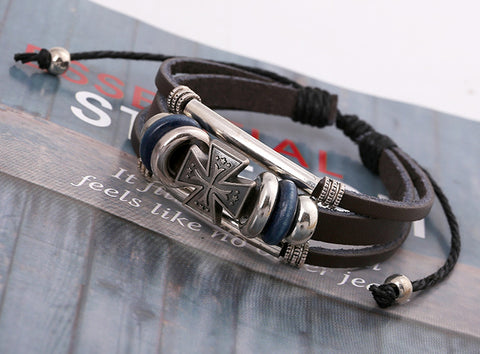 Leather Charm Multi-layer Cross Bracelet