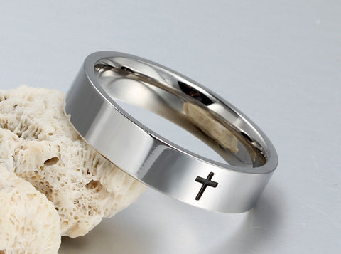 Silver Engraved Cross Ring