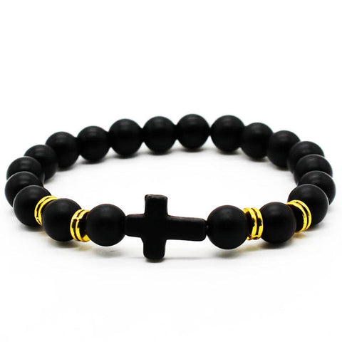 Black Matte Beads Cross Bracelets